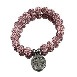 Rustic Cuff Metal Stainless Steel Shambala Beaded Stretch Bracelet pink